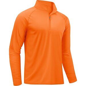 🆕Men's Orange Polyester Rash Guard Long Sleeve UV Fishing Shirt UPF 50 Zip